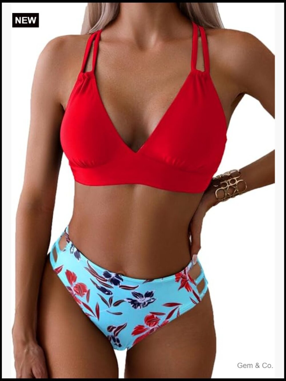 Push Up V Neck Criss Cross Back Two Piece Bikini Set Swimsuit